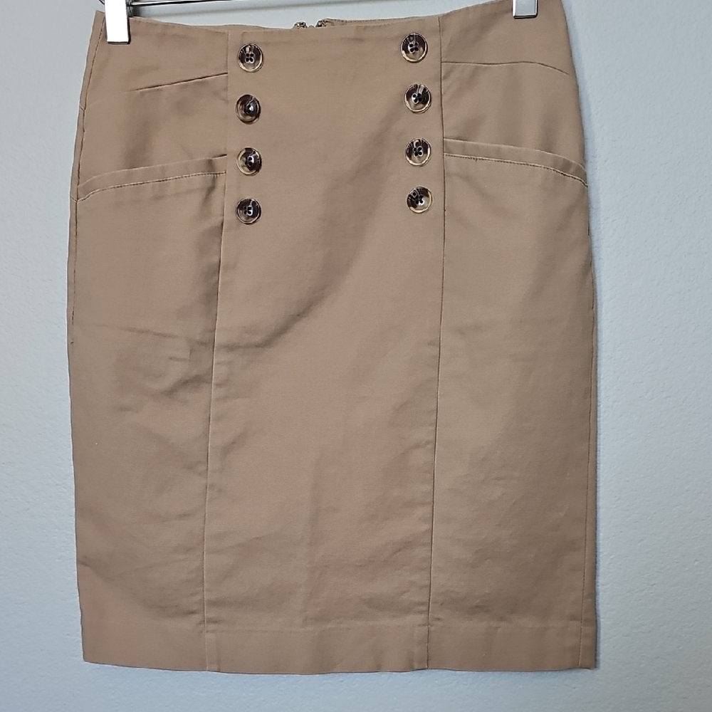 Banana Republic Khaki Double-Breasted Faux Button Detail Pencil Skirt Size 0
